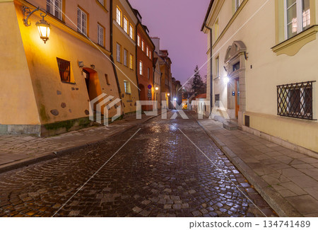 Evening street in Old Town in Warsaw Poland Evening street in Old Town in Warsaw Poland 134741489