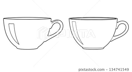 Two outline drawing coffee mugs with handles, simple design illustration for logo 134741549