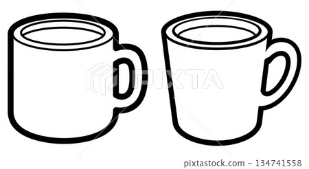 Two outlined mugs illustration, simple coffee cup drawing icon design, line art Two outlined mugs illustration, simple coffee cup drawing icon design, line art 134741558