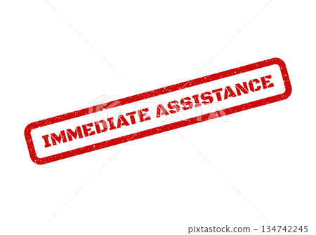 Textured rectangular rubber stamp indicating immediate assistance is required, suitable for support service notifications Textured rectangular rubber stamp indicating immediate assistance is required, suitable for support service notifications 134742245