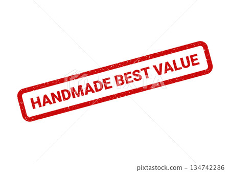 Vintage style rubber stamp featuring the words HANDMADE BEST VALUE on a textured rectangular shape for product labeling Vintage style rubber stamp featuring the words HANDMADE BEST VALUE on a textured rectangular shape for product labeling 134742286