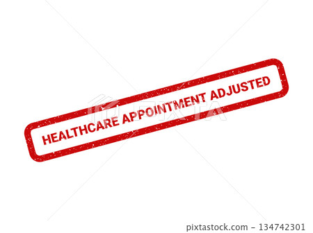 Visual representation of a red rubber stamp with distressed texture for a healthcare appointment adjustment notification Visual representation of a red rubber stamp with distressed texture for a healthcare appointment adjustment notification 134742301