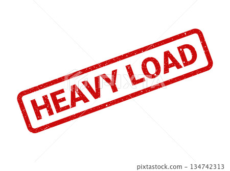 Warning stamp for items or areas with a heavy load requiring careful attention and lifting 134742313