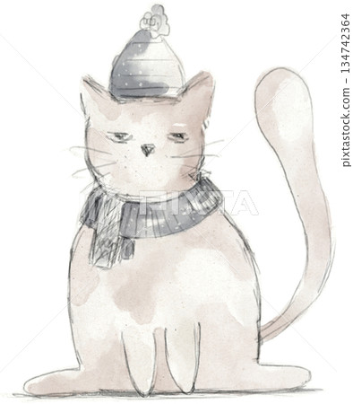 cat, watercolor, hat 134742364