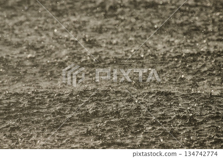 water surface of the Gulf of Finland in heavily rain, raindrops, storm 134742774