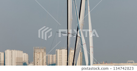 multiple sails at the sailing regatta in the Gulf of Finland, hot race of several yachts, nobody multiple sails at the sailing regatta in the Gulf of Finland, hot race of several yachts, nobody 134742823