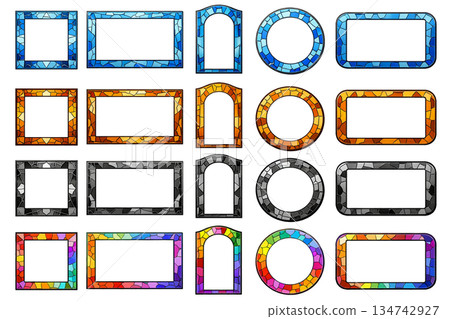 彩色玻璃風格相框套裝 | 幾何設計 134742927