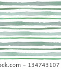 Striped green Seamless Pattern. Watercolor illustration of a horizontal abstract geometric print. Hand drawn sketch on a white isolated background. Watercolour painting thick and thin lines 134743107