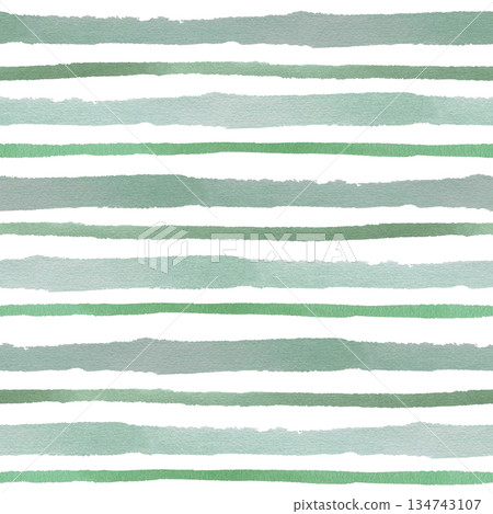Striped green Seamless Pattern. Watercolor illustration of a horizontal abstract geometric print. Hand drawn sketch on a white isolated background. Watercolour painting thick and thin lines Striped green Seamless Pattern. Watercolor illustration of a horizontal abstract geometric print. Hand drawn sketch on a white isolated background. Watercolour painting thick and thin lines 134743107