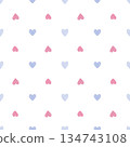Seamless Pattern of small pink and blue Hearts. Watercolor illustration of a cute baby print. Hand drawn sketch on a white isolated Background. Water color painting art. Perfect for paper or fabric 134743108
