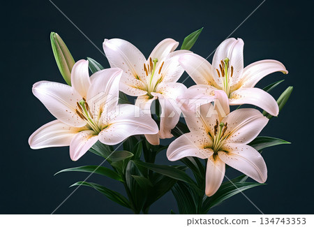 White Lilies flowers. Mourning or funeral background. White amaryllis flowers arranged Funeral symbol 134743353