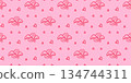 Whimsy Seamless pattern with cherub, coquette hearts on pink background. Valentine date. Trendy Vintage Vector illustration for wrapping paper, packaging, fabric, phone case etc. 134744311