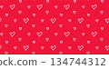 Pink love heart seamless pattern illustration in red background. Cute romantic hand drawn rough pink hearts print. Valentine s day. Vector design. 134744312