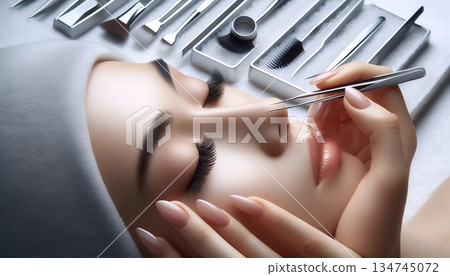 A lash application process, Ai generated image 134745072
