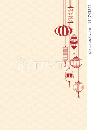 Chinese new year decoration frame with lantern hand drawn childish style on vertical background have blank space. Chinese new year decoration frame with lantern hand drawn childish style on vertical background have blank space. 134745203