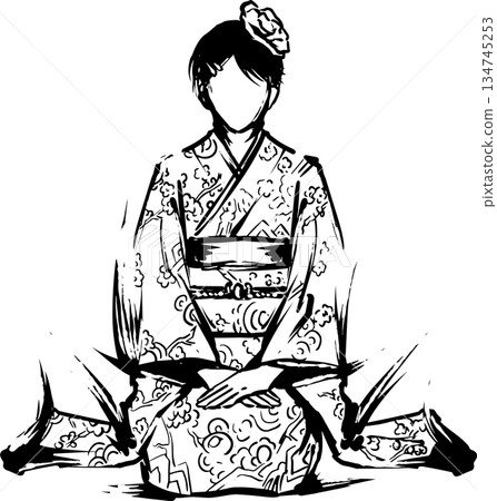 Sumi-e illustration of a woman in a kimono Sumi-e illustration of a woman in a kimono 134745253