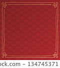 Decoration golden frame chinese style hand drawn on red square background have blank space. 134745371