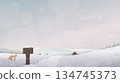 Lonely fox in minimalist countryside landscape covered by snow 134745373