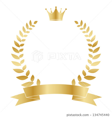 Laurel wreath gold award frame with crown and ribbon 134745440