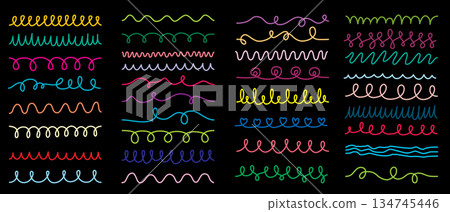 Set of Colored Scribble Seamless Lines 134745446