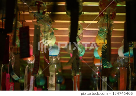 Colorful wind chimes lined up at Gosen Hachimangu Shrine (Niigata Prefecture) 134745466