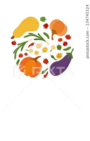 Oval composition of simple flat vegetables Oval composition of simple flat vegetables 134745524