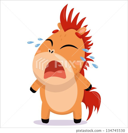 Vector illustration of a dancing horse. Horse, character, 2026, Horoscope, cute, drinking, pony, childish, funny, Chinese, crying, emotion 134745530