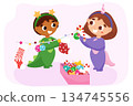 Multiethnic children making Christmas decoration 134745556