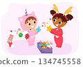 Multiethnic kids making Christmas decoration 134745558