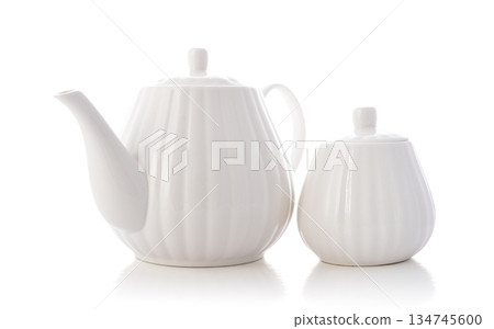 White household bone china porcelain teapot and sugar bowl 134745600