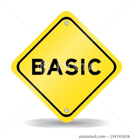 Yellow color transportation sign with word basic on white background Yellow color transportation sign with word basic on white background 134745656