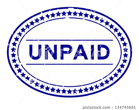 Grunge blue unpaid word oval rubber seal stamp on white background 134745685