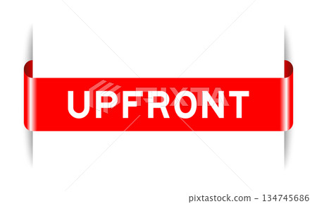 Red color inserted label banner with word upfront on white background 134745686