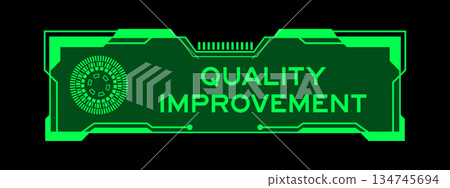 Green color of futuristic hud banner that have word quality improvement on user interface screen on black background 134745694