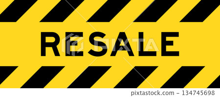 Yellow and black color with line striped label banner with word resale 134745698