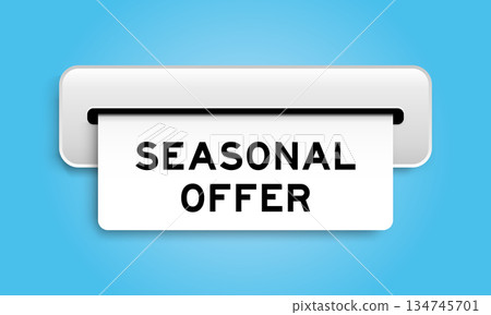 White coupon banner with word seaosonal offer from machine on blue color background White coupon banner with word seaosonal offer from machine on blue color background 134745701