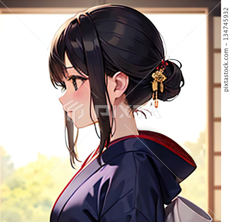 穿和服的女人的側寫 134745932