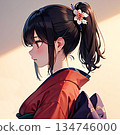 Profile of a woman in a kimono with a ponytail 134746000