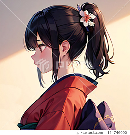 Profile of a woman in a kimono with a ponytail Profile of a woman in a kimono with a ponytail 134746000