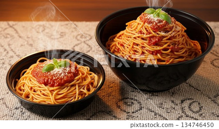 標準尺寸和特大尺寸義大利麵的近距離對比 134746450