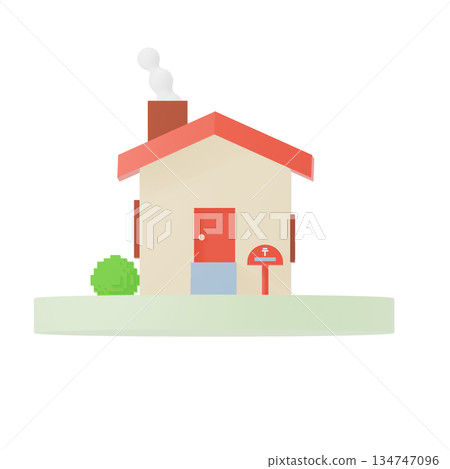 從正面看到的3D紅色屋頂房屋 134747096