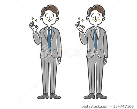 Businessman making an OK sign, whole body, vector 134747106
