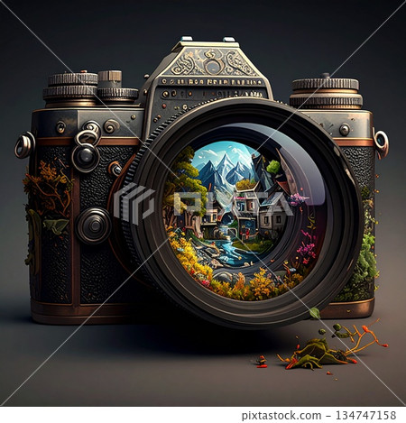 Old camera, SLR, digital camera 134747158