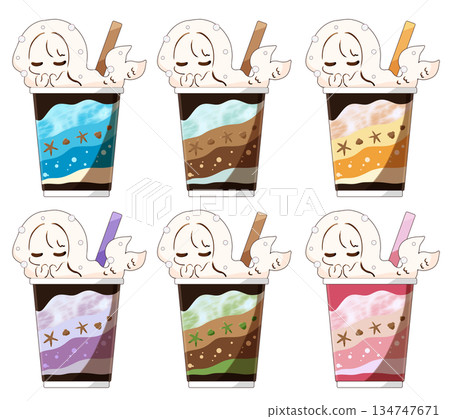 美人魚冰沙風格飲料插畫 134747671