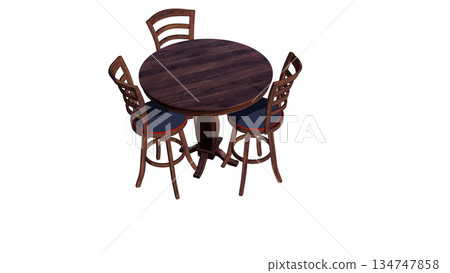 Wooden table and chairs seen from above 134747858
