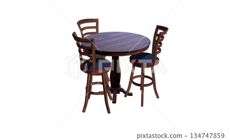 Illustration of a table and three chairs 134747859