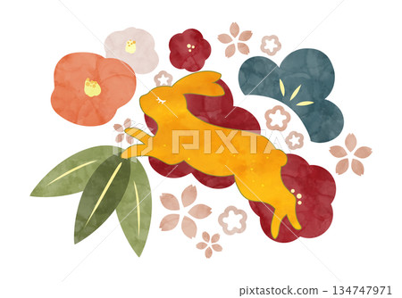 Scandinavian style New Year illustration of rabbits and plants Scandinavian style New Year illustration of rabbits and plants 134747971
