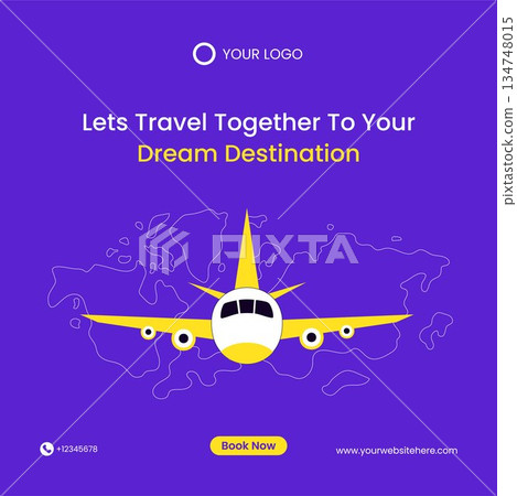 Flat Cartoon Hand Drawn Online Ticket Travel Illustration with Creative Background 134748015