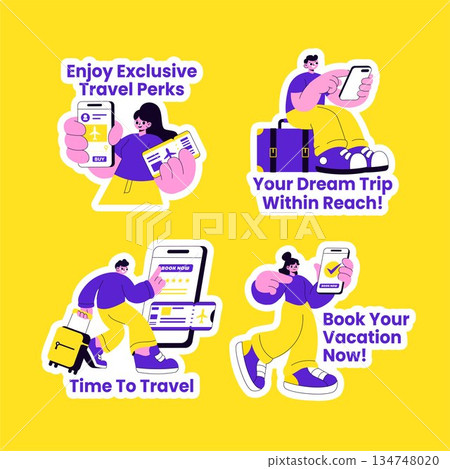 Flat Cartoon Hand Drawn Online Ticket Travel Label Illustration with Creative Style 134748020