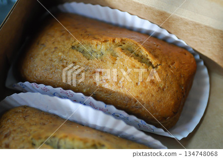 banana cake or banana bread or almond bread , loaf of bread banana cake or banana bread or almond bread , loaf of bread 134748068